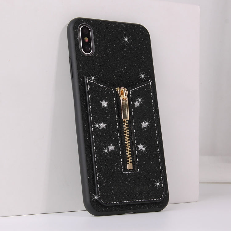 For iPhone XS Max Starry Sky Star Zipper Protective Case with Card Slot