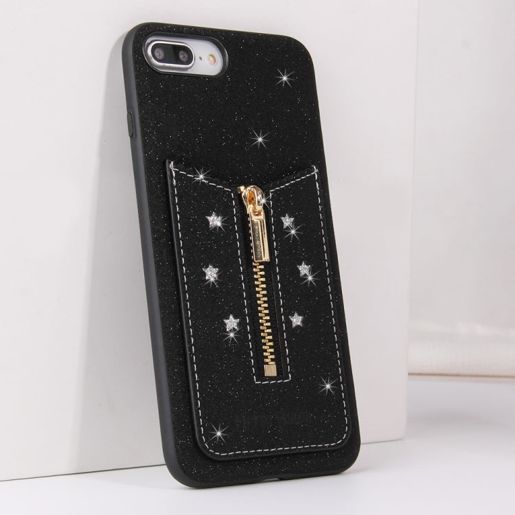 For iPhone 8 Plus / 7 Plus Starry Sky Star Zipper Protective Case with Card Slot