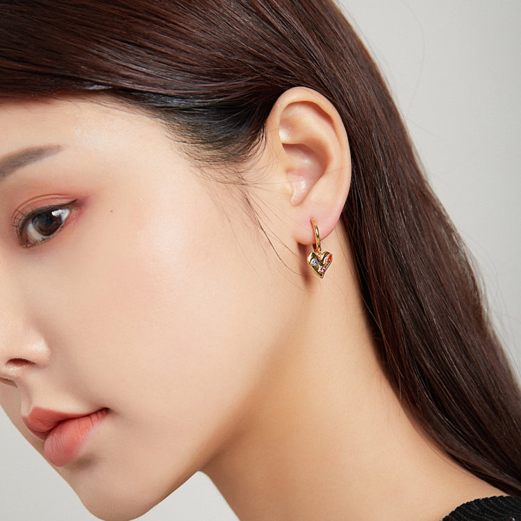 S925 Sterling Silver Heart Colorful Zircon Women Earrings