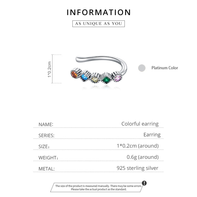 S925 Sterling Silver Colored Zircon Ear Bone Clip Women Earrings
