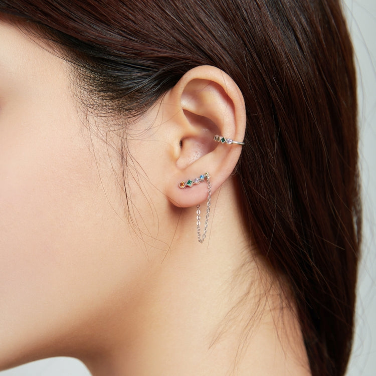S925 Sterling Silver Colored Zircon Ear Bone Clip Women Earrings