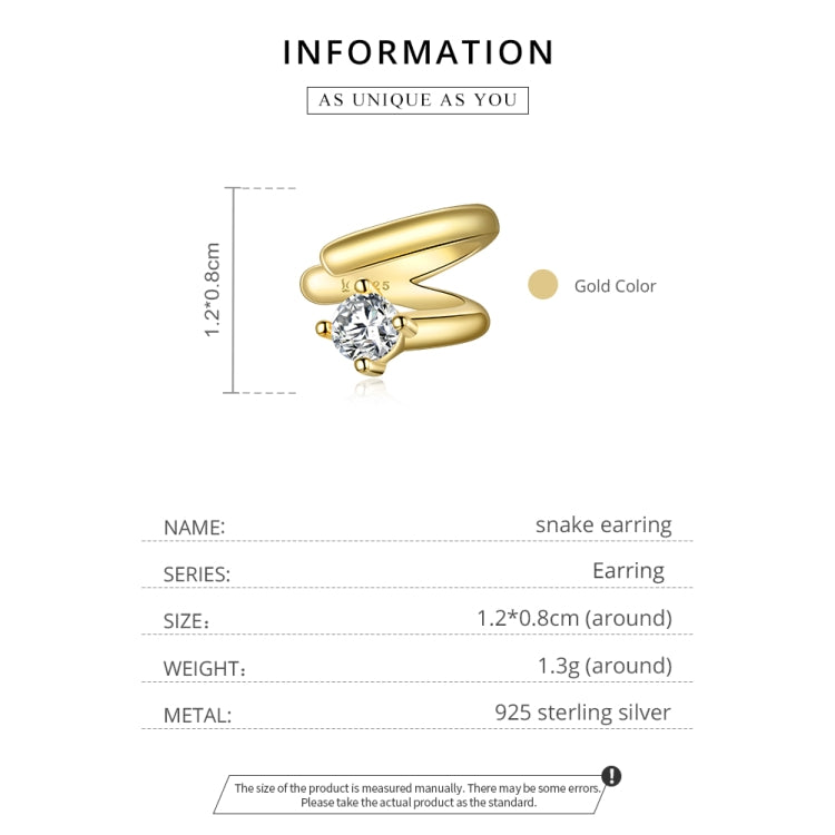 S925 Sterling Silver Snake Shape Ear Clip Women Earrings