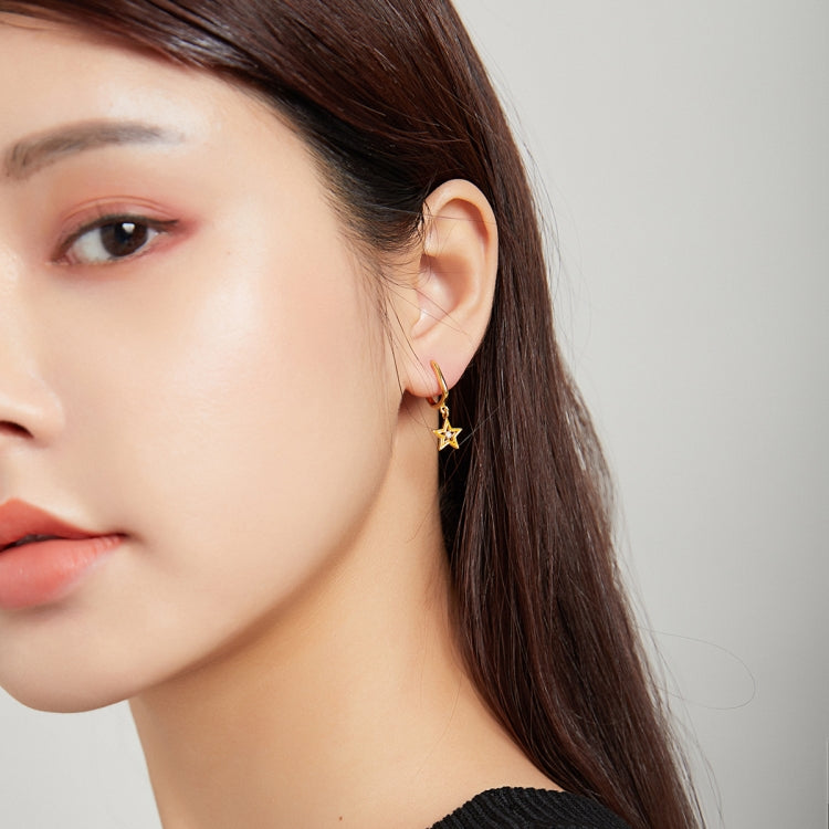 S925 Sterling Silver Five-pointed Star Hollow Drop Oil Women Earrings