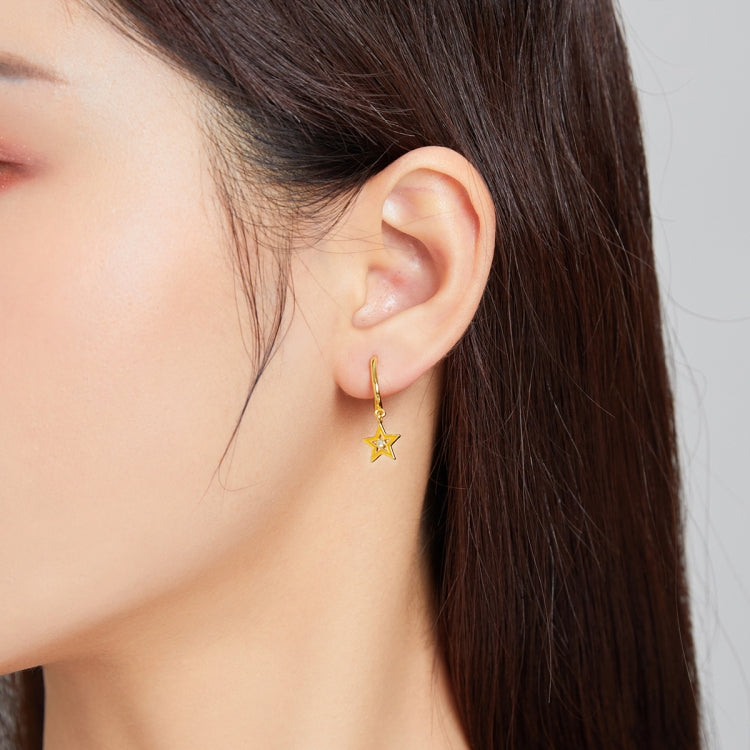 S925 Sterling Silver Five-pointed Star Hollow Drop Oil Women Earrings