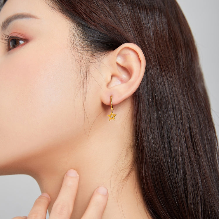 S925 Sterling Silver Five-pointed Star Hollow Drop Oil Women Earrings