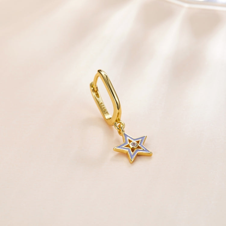 S925 Sterling Silver Five-pointed Star Hollow Drop Oil Women Earrings