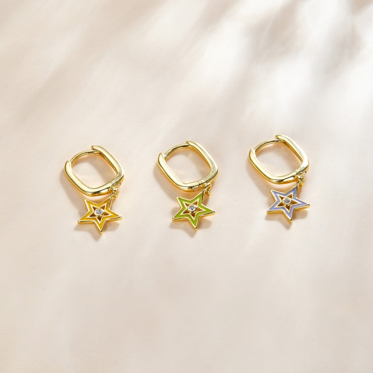 S925 Sterling Silver Five-pointed Star Hollow Drop Oil Women Earrings