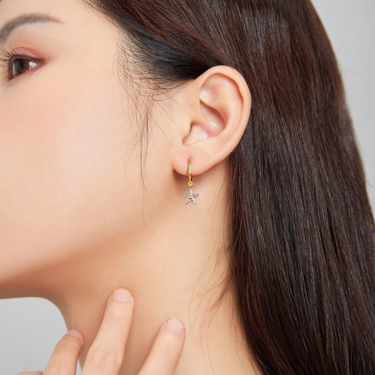 S925 Sterling Silver Five-pointed Star Hollow Drop Oil Women Earrings