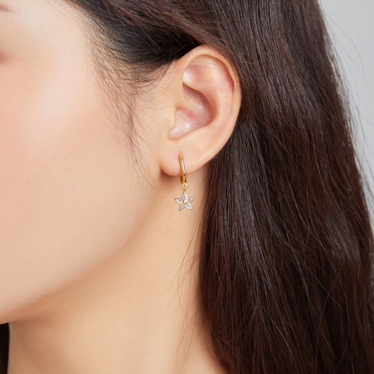 S925 Sterling Silver Five-pointed Star Hollow Drop Oil Women Earrings