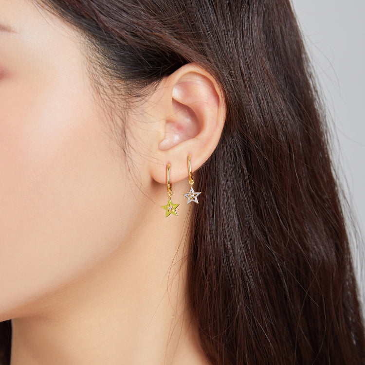 S925 Sterling Silver Five-pointed Star Hollow Drop Oil Women Earrings