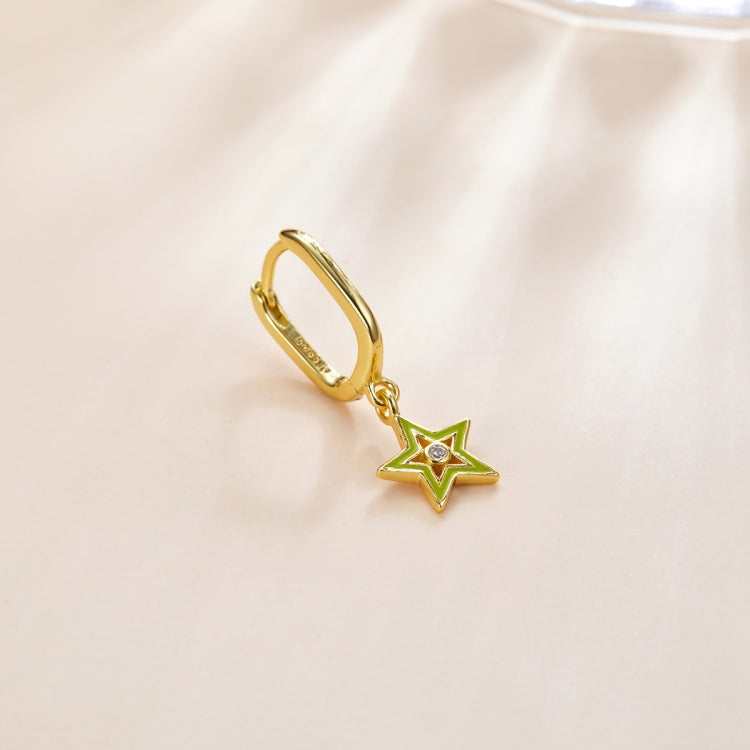 S925 Sterling Silver Five-pointed Star Hollow Drop Oil Women Earrings