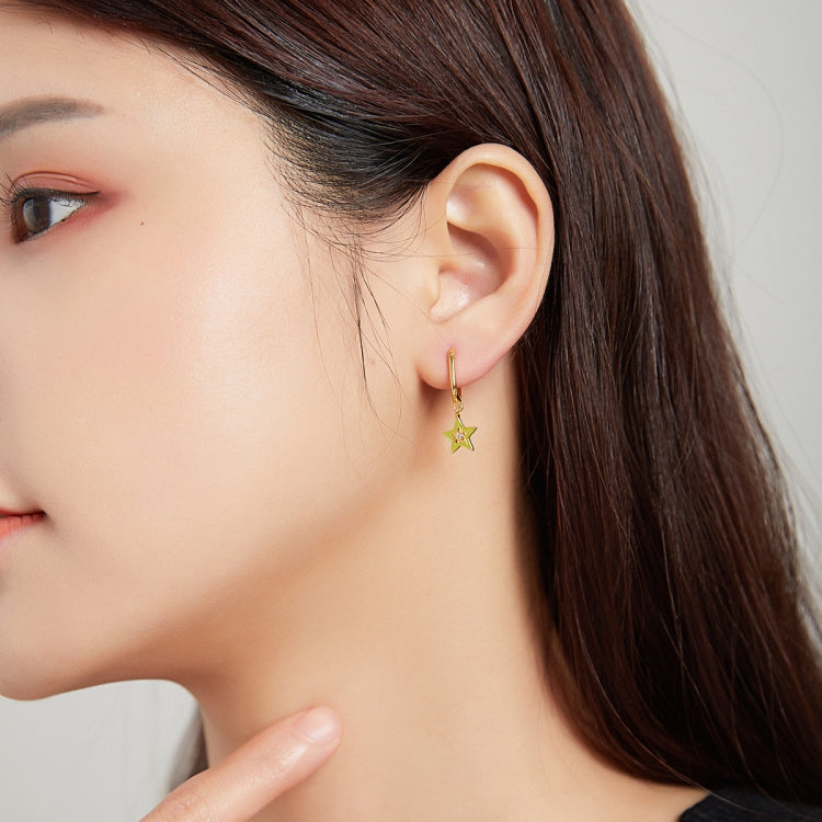 S925 Sterling Silver Five-pointed Star Hollow Drop Oil Women Earrings