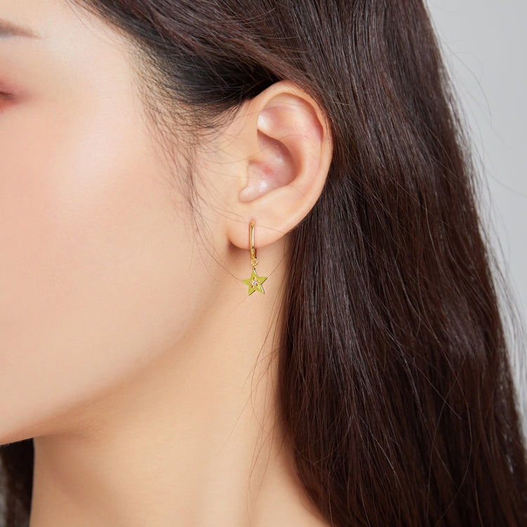 S925 Sterling Silver Five-pointed Star Hollow Drop Oil Women Earrings