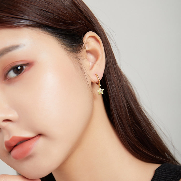 S925 Sterling Silver Five-pointed Star Hollow Drop Oil Women Earrings