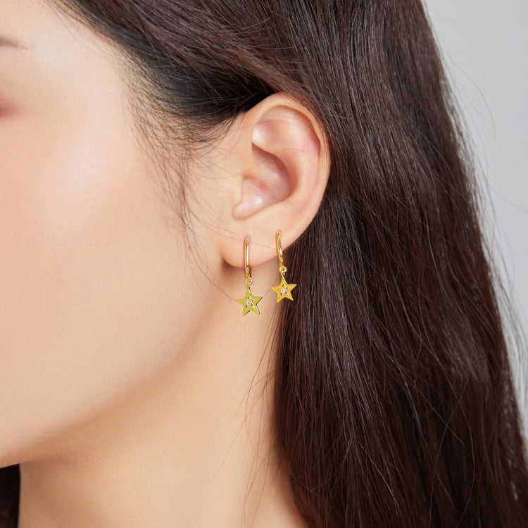 S925 Sterling Silver Five-pointed Star Hollow Drop Oil Women Earrings