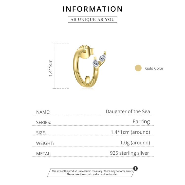 S925 Sterling Silver Golden Fish Tail Women Earrings