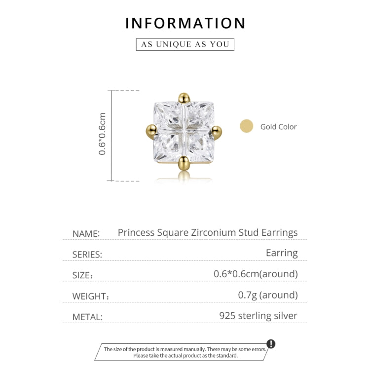 S925 Sterling Silver Square Zircon Ear Studs Women Earrings