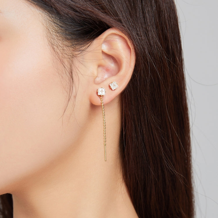 S925 Sterling Silver Square Zircon Ear Studs Women Earrings