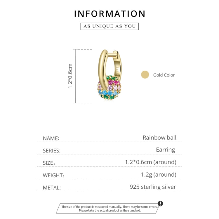 S925 Sterling Silver Rainbow Ball Ear Studs Women Earrings