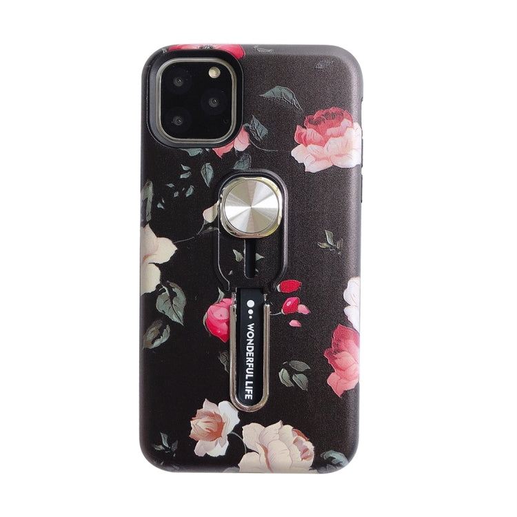 For iPhone 11 Flower Series Painting Shockproof Multi-functional Invisible Ring Holder Protective Case with Vehicle Magnetic Sheet