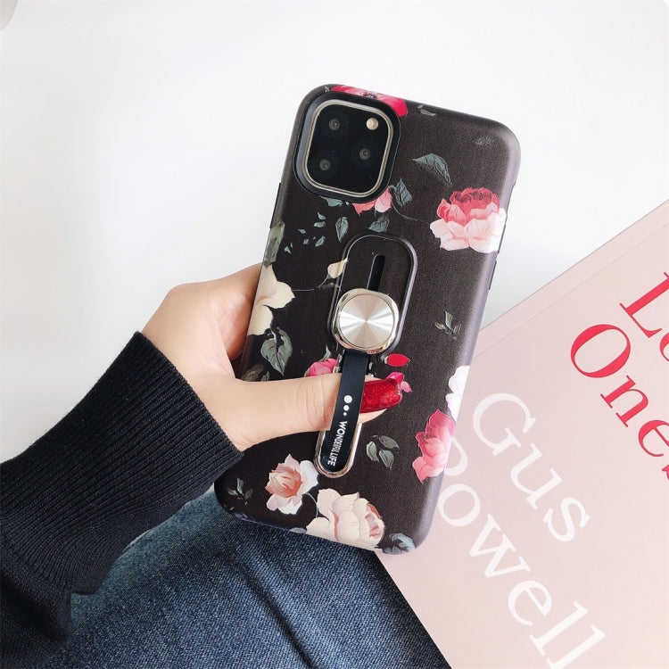For iPhone 11 Flower Series Painting Shockproof Multi-functional Invisible Ring Holder Protective Case with Vehicle Magnetic Sheet