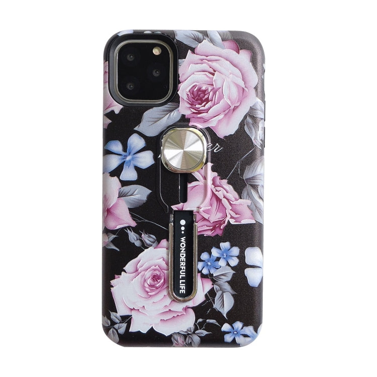 For iPhone 11 Flower Series Painting Shockproof Multi-functional Invisible Ring Holder Protective Case with Vehicle Magnetic Sheet