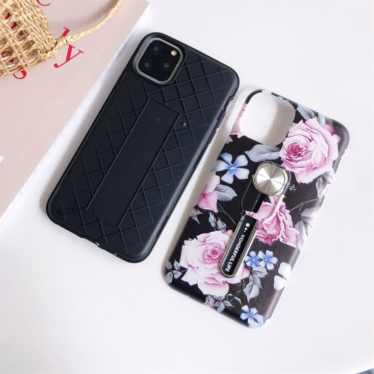 For iPhone 11 Flower Series Painting Shockproof Multi-functional Invisible Ring Holder Protective Case with Vehicle Magnetic Sheet