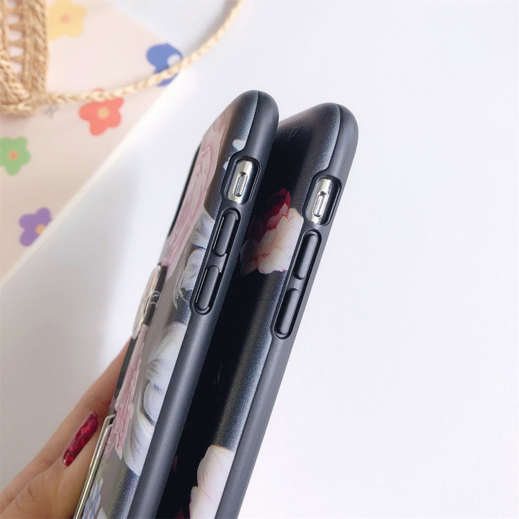 For iPhone 11 Flower Series Painting Shockproof Multi-functional Invisible Ring Holder Protective Case with Vehicle Magnetic Sheet