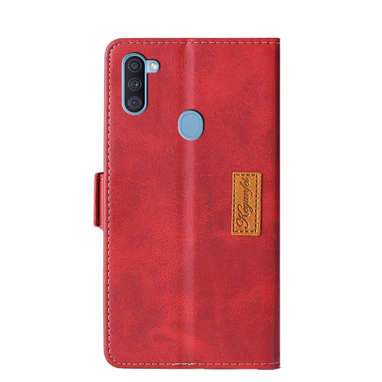 For Samsung Galaxy A11(EU Version) Retro Texture Contrast Color Side Buckle Horizontal Flip Leather Case with Holder & Card Slots & Wallet