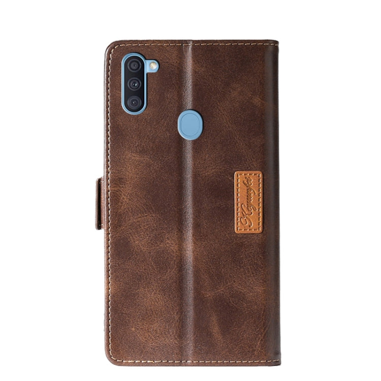 For Samsung Galaxy A11(EU Version) Retro Texture Contrast Color Side Buckle Horizontal Flip Leather Case with Holder & Card Slots & Wallet