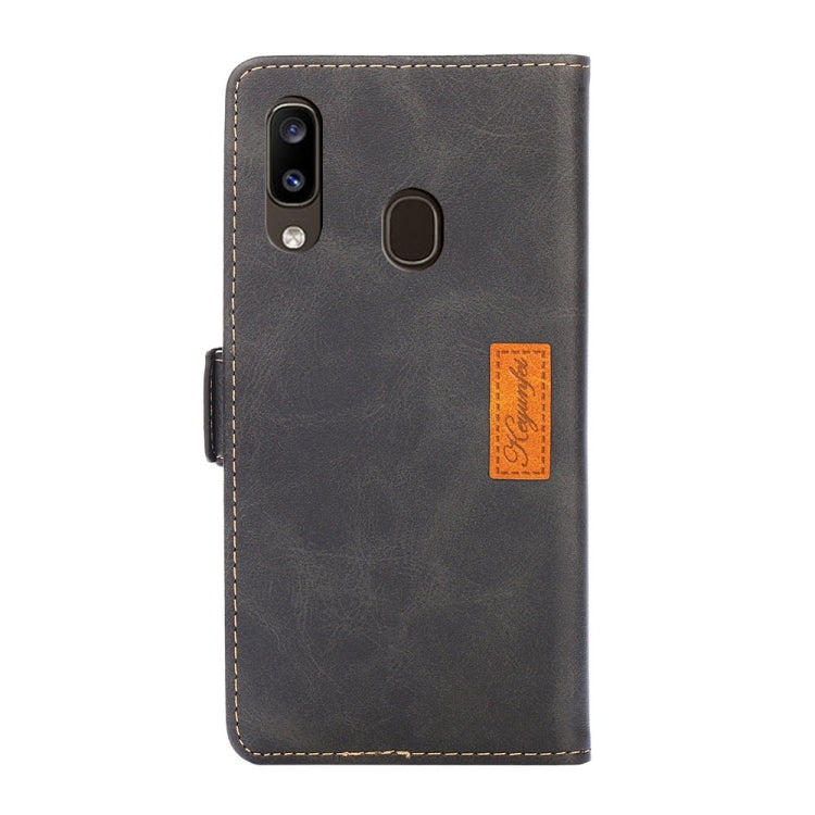 For Samsung Galaxy A20 Retro Texture Contrast Color Side Buckle Horizontal Flip Leather Case with Holder & Card Slots & Wallet