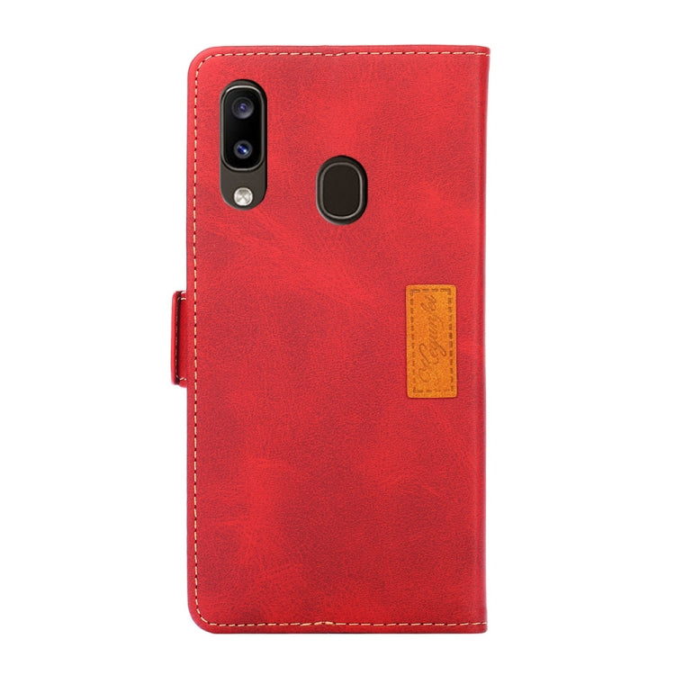 For Samsung Galaxy A20 Retro Texture Contrast Color Side Buckle Horizontal Flip Leather Case with Holder & Card Slots & Wallet