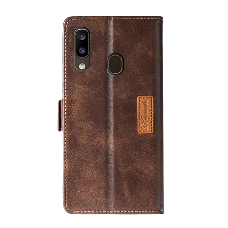 For Samsung Galaxy A20 Retro Texture Contrast Color Side Buckle Horizontal Flip Leather Case with Holder & Card Slots & Wallet