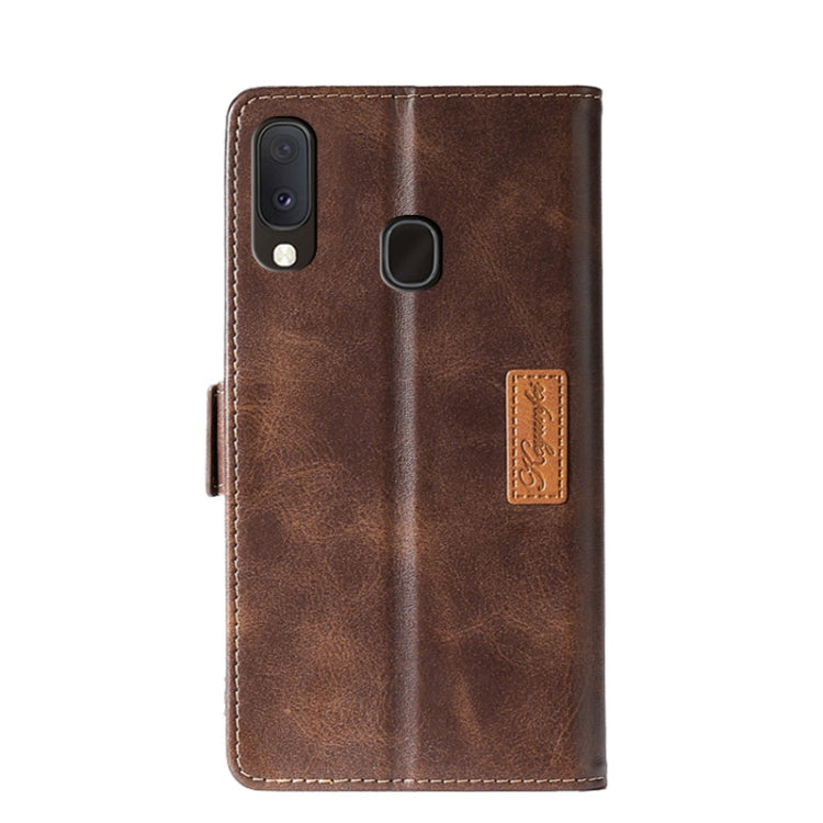 For Samsung Galaxy A20e Retro Texture Contrast Color Side Buckle Horizontal Flip Leather Case with Holder & Card Slots & Wallet