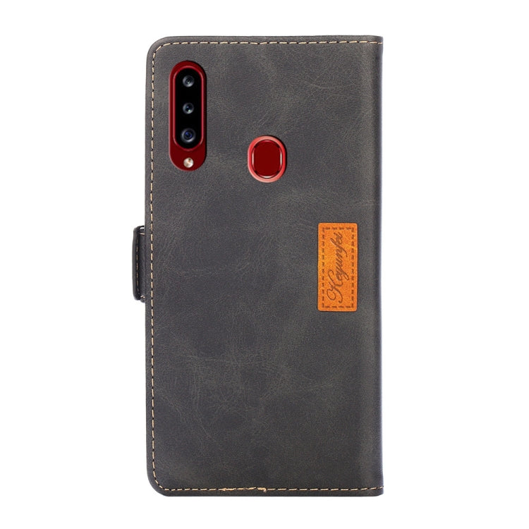 For Samsung Galaxy A20s Retro Texture Contrast Color Side Buckle Horizontal Flip Leather Case with Holder & Card Slots & Wallet