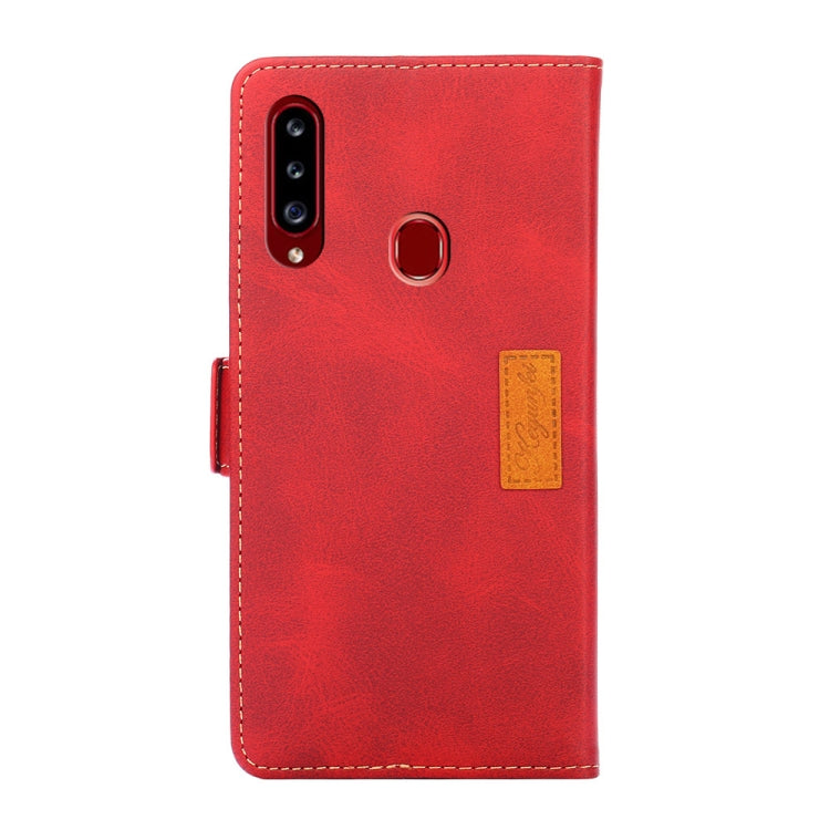 For Samsung Galaxy A20s Retro Texture Contrast Color Side Buckle Horizontal Flip Leather Case with Holder & Card Slots & Wallet
