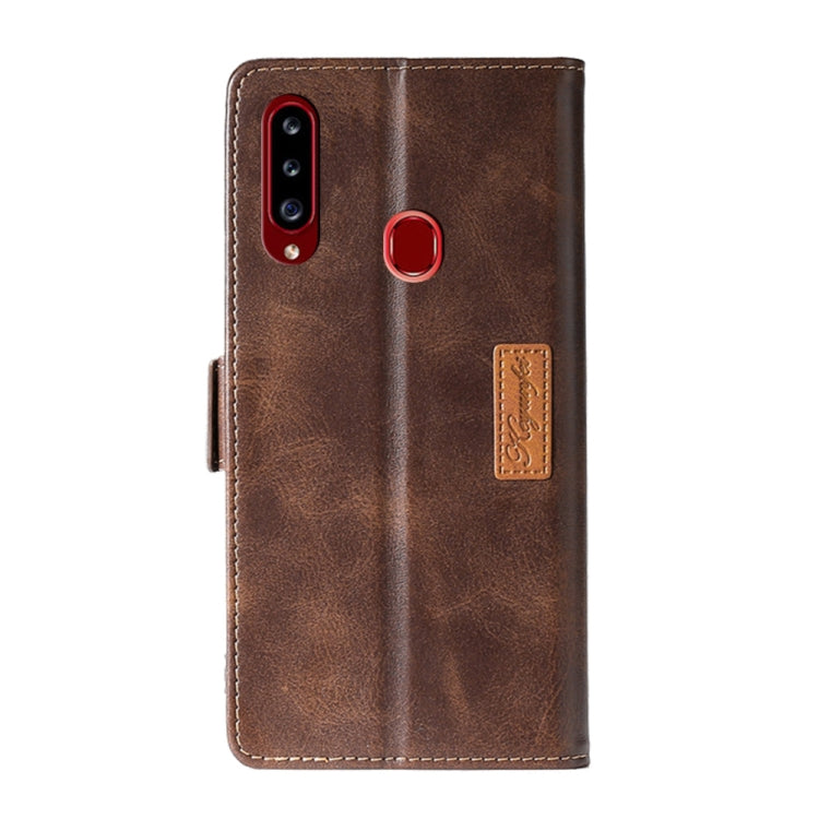 For Samsung Galaxy A20s Retro Texture Contrast Color Side Buckle Horizontal Flip Leather Case with Holder & Card Slots & Wallet