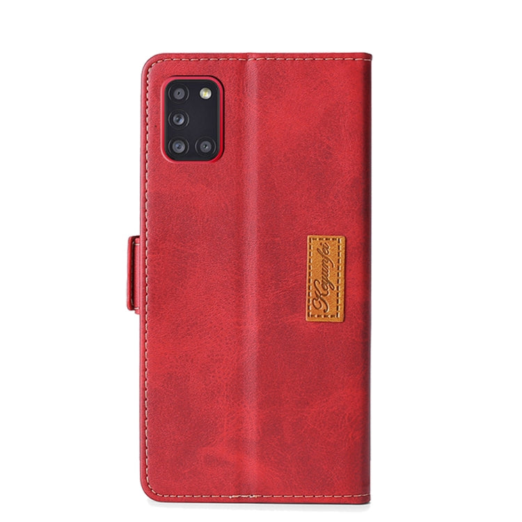 For Samsung Galaxy A31 Retro Texture Contrast Color Side Buckle Horizontal Flip Leather Case with Holder & Card Slots & Wallet