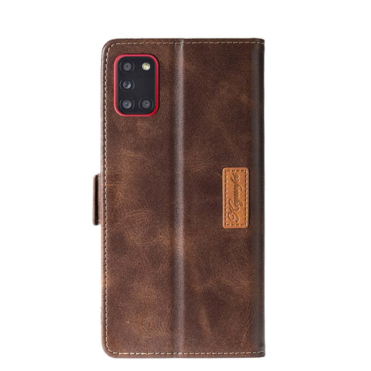 For Samsung Galaxy A31 Retro Texture Contrast Color Side Buckle Horizontal Flip Leather Case with Holder & Card Slots & Wallet