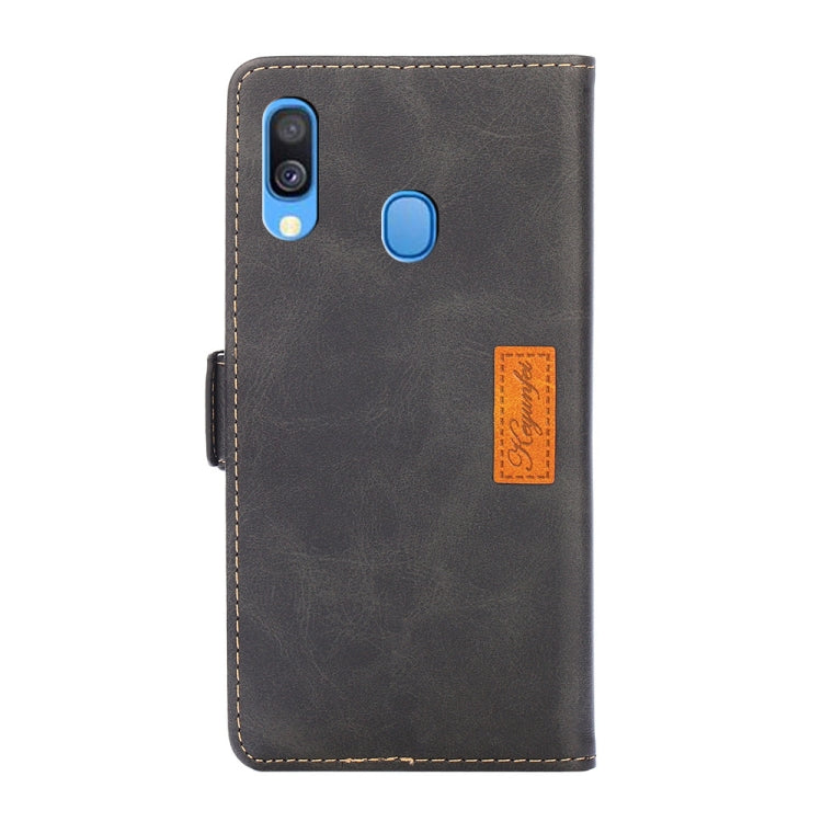 For Samsung Galaxy A40 Retro Texture Contrast Color Side Buckle Horizontal Flip Leather Case with Holder & Card Slots & Wallet