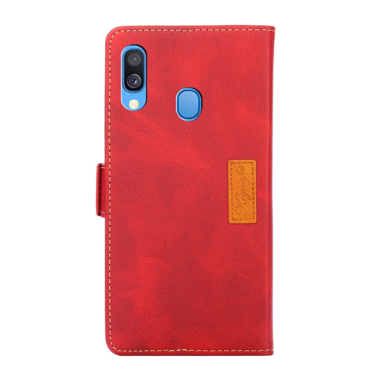 For Samsung Galaxy A40 Retro Texture Contrast Color Side Buckle Horizontal Flip Leather Case with Holder & Card Slots & Wallet
