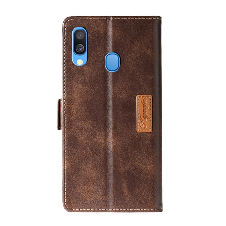 For Samsung Galaxy A40 Retro Texture Contrast Color Side Buckle Horizontal Flip Leather Case with Holder & Card Slots & Wallet