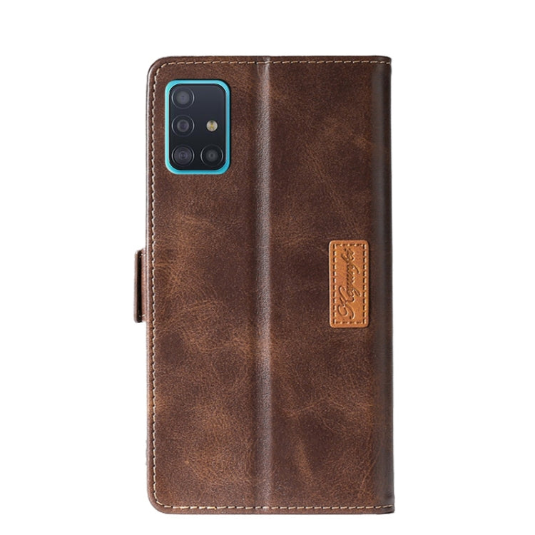 For Samsung Galaxy A51 Retro Texture Contrast Color Side Buckle Horizontal Flip Leather Case with Holder & Card Slots & Wallet