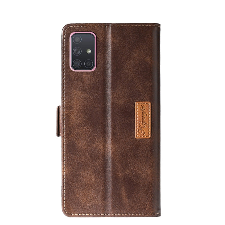 For Samsung Galaxy A71 Retro Texture Contrast Color Side Buckle Horizontal Flip Leather Case with Holder & Card Slots & Wallet