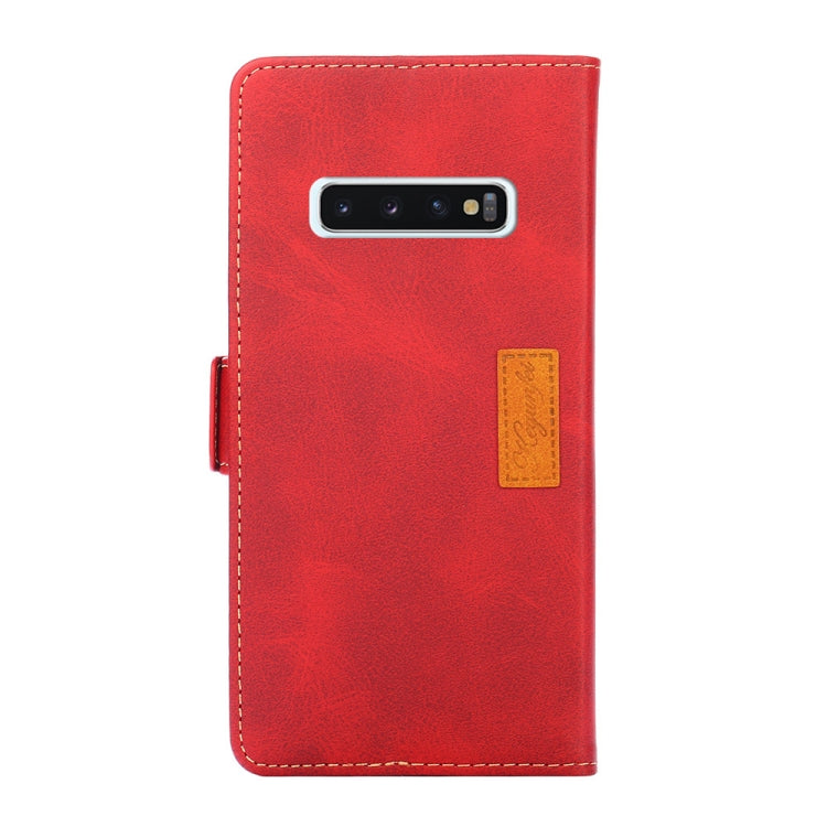 For Samsung Galaxy S10 Retro Texture Contrast Color Side Buckle Horizontal Flip Leather Case with Holder & Card Slots & Wallet