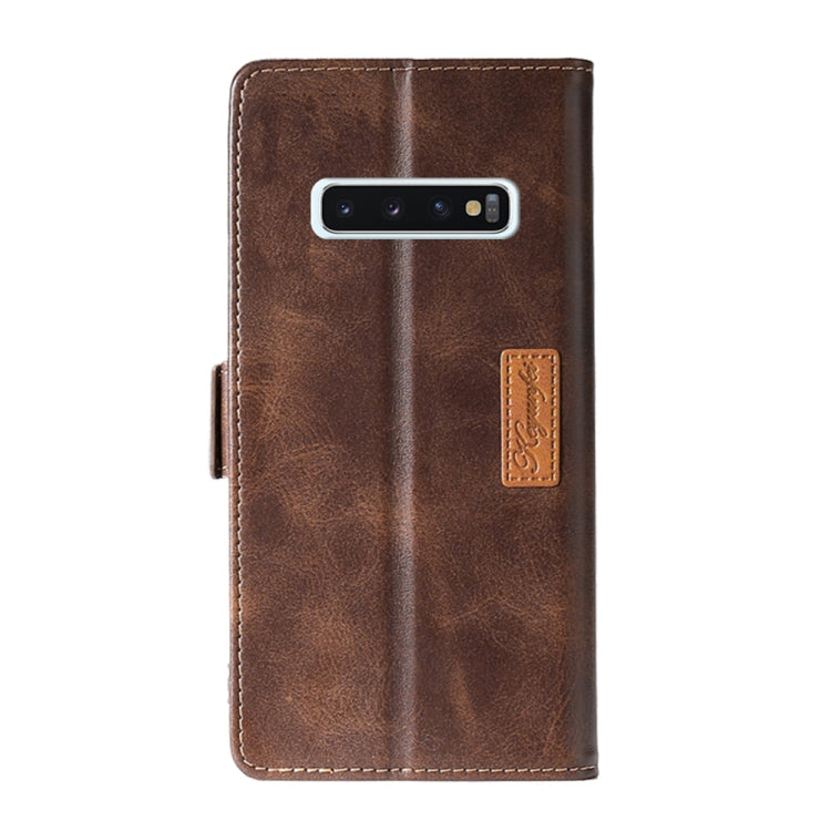 For Samsung Galaxy S10 Retro Texture Contrast Color Side Buckle Horizontal Flip Leather Case with Holder & Card Slots & Wallet