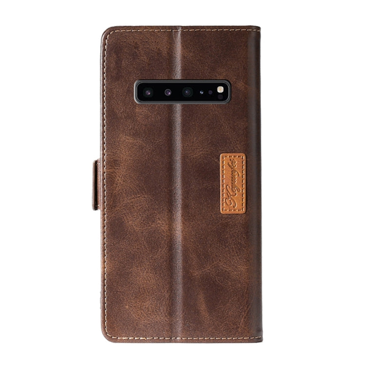 For Samsung Galaxy S10 5G Retro Texture Contrast Color Side Buckle Horizontal Flip Leather Case with Holder & Card Slots & Wallet