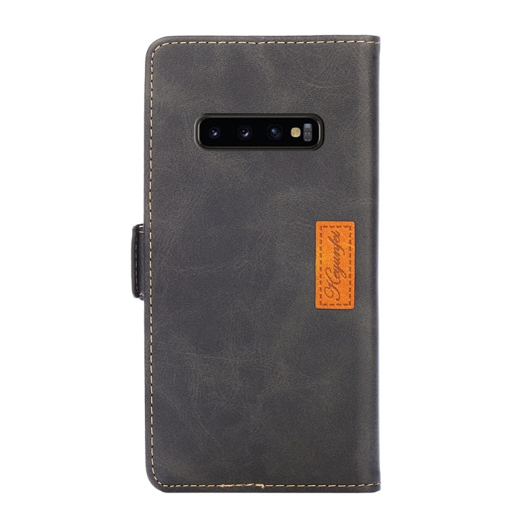 For Samsung Galaxy S10+ Retro Texture Contrast Color Side Buckle Horizontal Flip Leather Case with Holder & Card Slots & Wallet