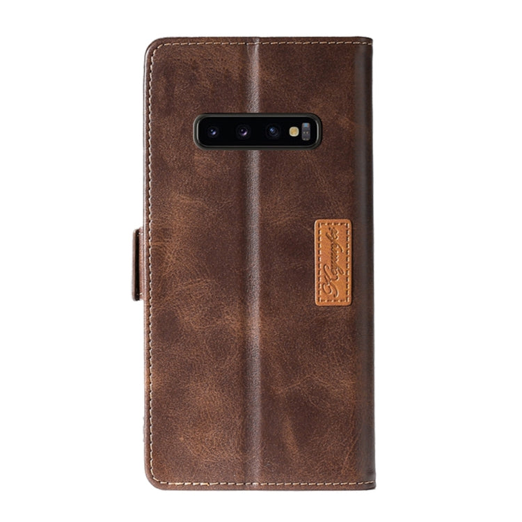 For Samsung Galaxy S10+ Retro Texture Contrast Color Side Buckle Horizontal Flip Leather Case with Holder & Card Slots & Wallet