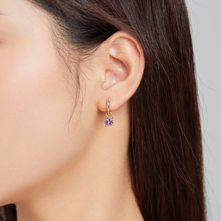 S925 Sterling Silver Silver Purple Zirconium Pendant Women Earrings
